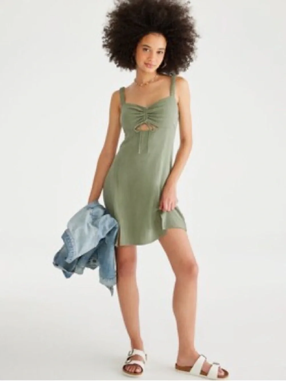 Aeropostale Linen Blend Mini Sheath Dress W/ Cinched Bodice And Tie With Cutout
